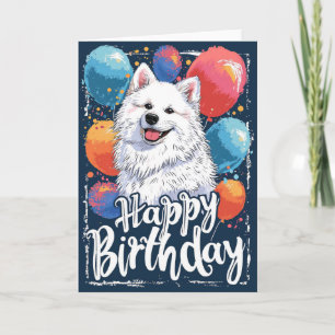 Amerikanischer Eskimo mit Luftballons Geburtstag Karte