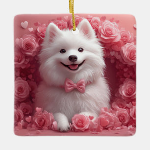 Amerikanischer Eskimo mit Rosen - Valentinstag Keramikornament