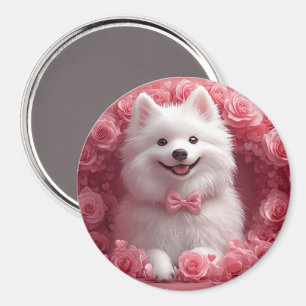 Amerikanischer Eskimo mit Rosen - Valentinstag Magnet