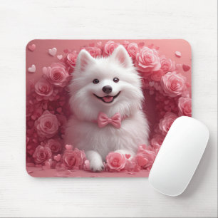 Amerikanischer Eskimo mit Rosen - Valentinstag Mousepad