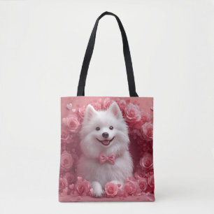 Amerikanischer Eskimo mit Rosen - Valentinstag Tasche