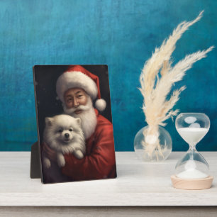 Amerikanischer Eskimo mit Santa Claus Festive Weih Fotoplatte