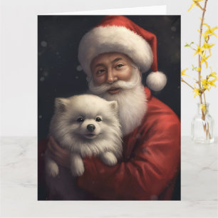 Amerikanischer Eskimo mit Santa Claus Festive Weih Karte