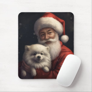 Amerikanischer Eskimo mit Santa Claus Festive Weih Mousepad