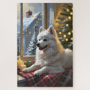 Amerikanischer Eskimo mit Weihnachtsbeleuchtung Ur Puzzle