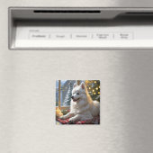 Amerikanischer Eskimo mit Weihnachtslichtern Urlau Magnet (In Situ (Geschirrspüler))