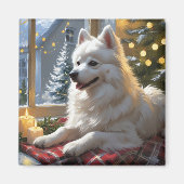 Amerikanischer Eskimo mit Weihnachtslichtern Urlau Magnet (Vorne)