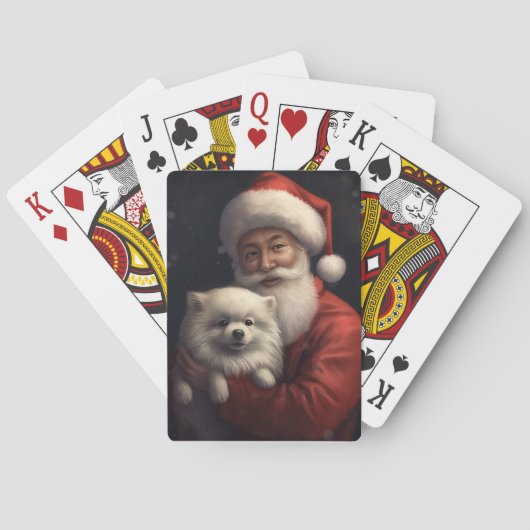 Amerikanischer Eskimo mit Weihnachtsmann Festliche Spielkarten (Rückseite)