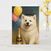 Amerikanischer Eskimo Papi Happy New Year Karte (Gelbe Blume)