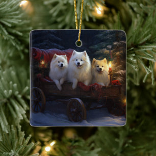 Amerikanischer Eskimo-Schneeschlitten-Christmas-De Keramikornament