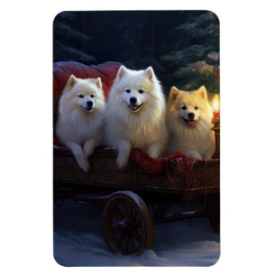 Amerikanischer Eskimo-Schneeschlitten-Christmas-De Magnet