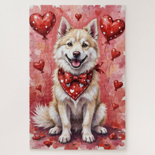 Amerikanischer Eskimo-Valentinstag-Hund mit Herzen Puzzle