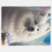 Amerikanischer Eskimohund mit Ballons Geburtstag Fleecedecke (Vorderseite (Horizontal))