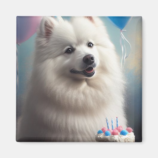 Amerikanischer Eskimohund mit Ballons Geburtstag Magnet (Vorne)