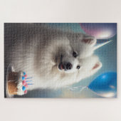Amerikanischer Eskimohund mit Ballons Geburtstag Puzzle (Horizontal)