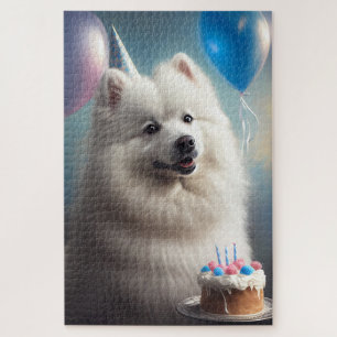 Amerikanischer Eskimohund mit Ballons Geburtstag Puzzle
