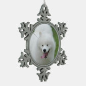 Amerikanischer Eskimohund Schneeflocken Zinn-Ornament (Links)