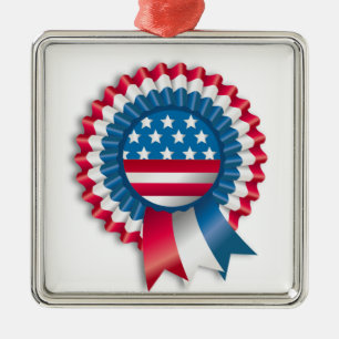 AMERIKANISCHER FLAG RIBBON BOW SILBERNES ORNAMENT