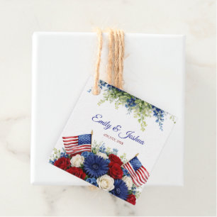 Amerikanischer Flagge 4. Juli Florale Hochzeitseti Geschenkanhänger