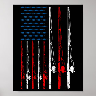 Amerikanischer Flagge Angelrute Angel Liebhaber Vi Poster
