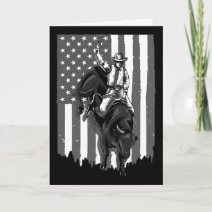 Amerikanischer Flagge Bull Riding Cowboy 4. Juli P Karte