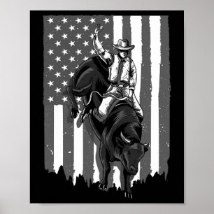 Amerikanischer Flagge Bull Riding Cowboy 4. Juli P Poster