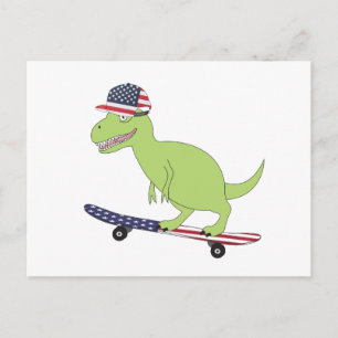 Amerikanischer Flagge Dinosaurier Skateboarding Postkarte