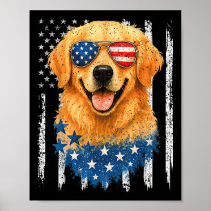 Amerikanischer Flagge Golden Retriever USA Retro 4 Poster