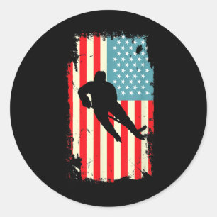 Amerikanischer Flagge Hockey Spieler Eishockey USA Runder Aufkleber