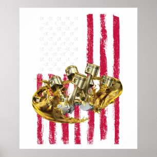 Amerikanischer Flagge Kolben Muskel Auto vintage Poster