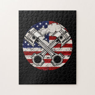 Amerikanischer Flagge Kolben Muskelauto Patriotisc Puzzle