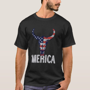 Amerikanischer Flagge Kuh-Schädel western Merica 4 T-Shirt