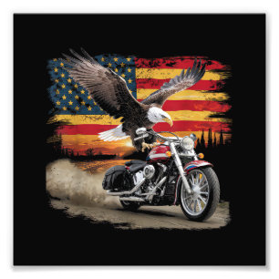 Amerikanischer Flagge Motorrad T-Shirt USA-Flagge  Fotodruck