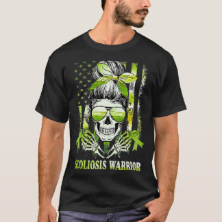 Amerikanischer Flagge Totenkopf Krieger Skoliose-B T-Shirt