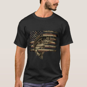 Amerikanischer Flaggen-Barsch-Angler Patriot T-Shirt