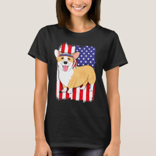 Amerikanischer Flaggen Corgi 4. Juli Frauen Kinder T-Shirt