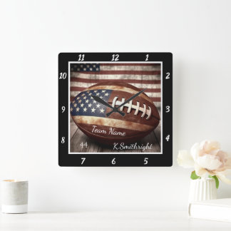 Amerikanischer Flaggen-Football Quadratische Wanduhr