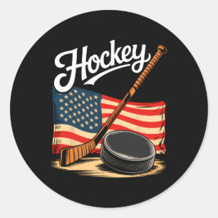 Amerikanischer Flaggen-Hockey-4.-Juli-Hockeyliebha Runder Aufkleber