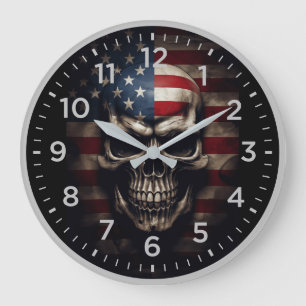 Amerikanischer Flaggen-Schädel Große Wanduhr