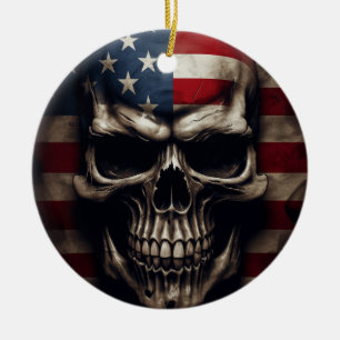 Amerikanischer Flaggen-Schädel Keramik Ornament