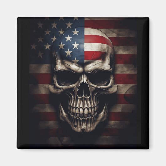 Amerikanischer Flaggen-Schädel Magnet (Vorne)