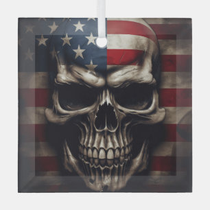 Amerikanischer Flaggen-Schädel Ornament Aus Glas