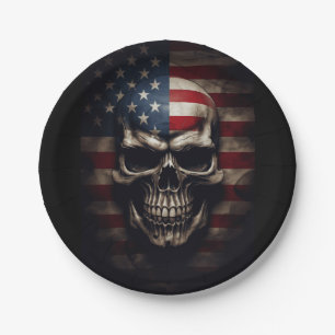 Amerikanischer Flaggen-Schädel Pappteller