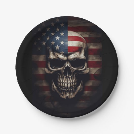 Amerikanischer Flaggen-Schädel Pappteller (Vorderseite)