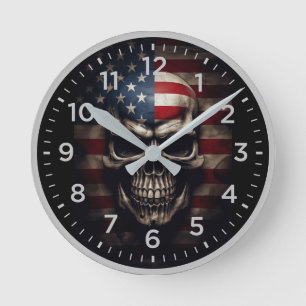 Amerikanischer Flaggen-Schädel  Runde Wanduhr