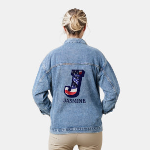 Amerikanischer Flaggenbrief J Persönlicher Name Jeansjacke