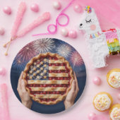 Amerikanischer Flaggenrand auf einer Kirschtorte Pappteller (Party)