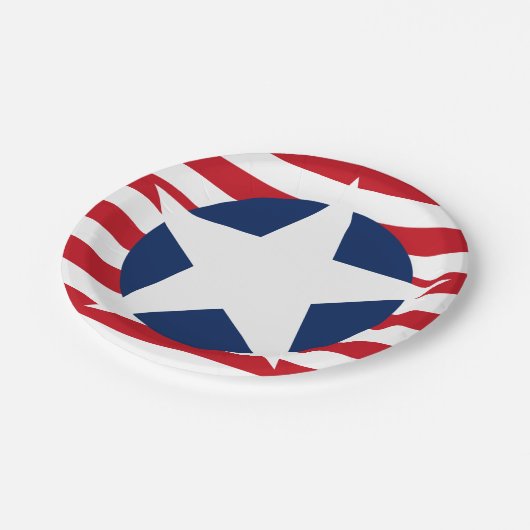 Amerikanischer Flaggenstern und Streifen patrootis Pappteller (Schrägansicht)