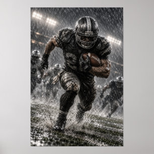 Amerikanischer Football Running Back im Regen – Dr Poster