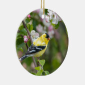 Amerikanischer Goldfinch mit Frühlingsapfelblüten Keramik Ornament (Rechts)